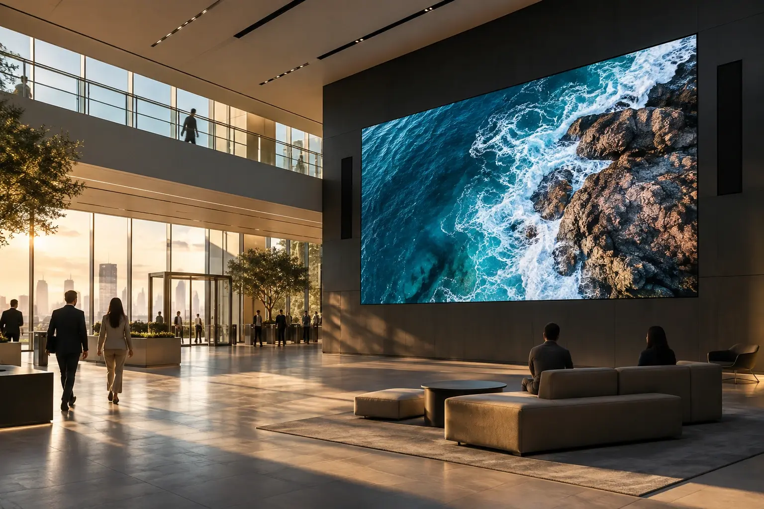 Large-scale architectural video wall in a premium corporate public space