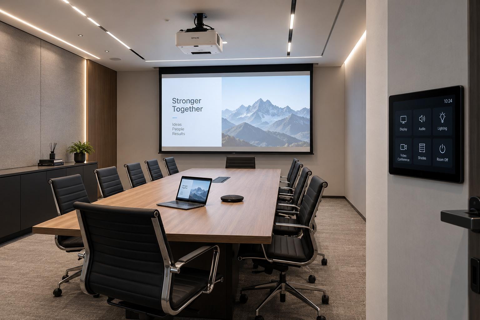 Executive smart meeting room with an integrated video-wall display