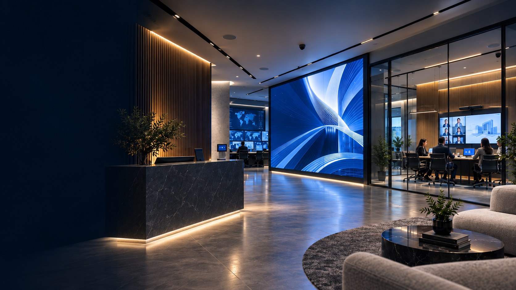 Integrated technology environment combining large-scale visualization, collaboration spaces, control systems and operational monitoring