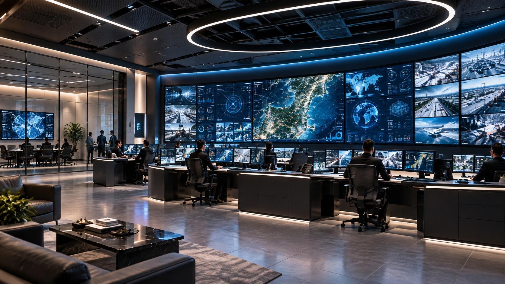 Mission-critical operations center with analysts monitoring live systems
