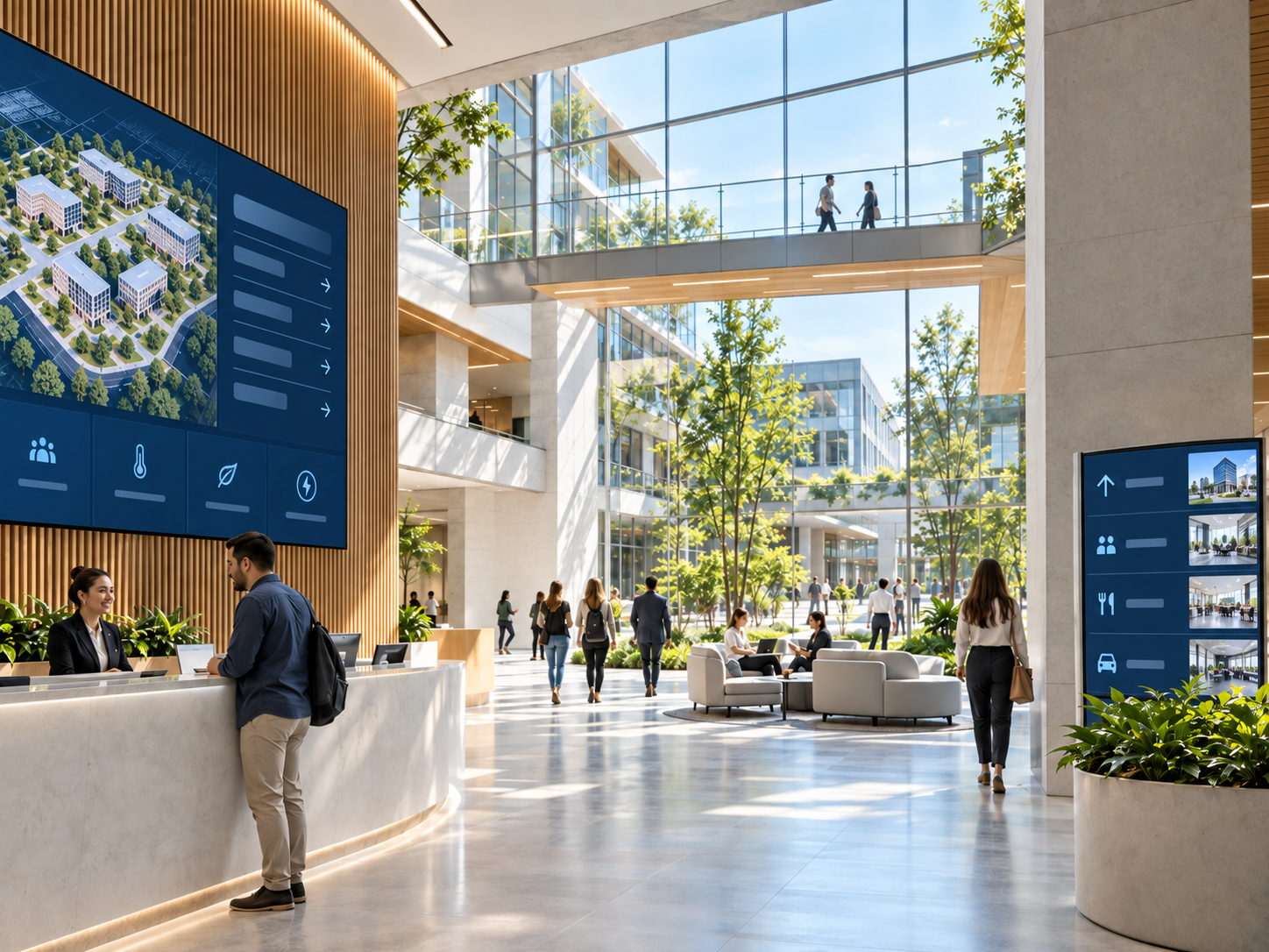 Connected campus and facility environment integrating digital systems across multiple spaces.