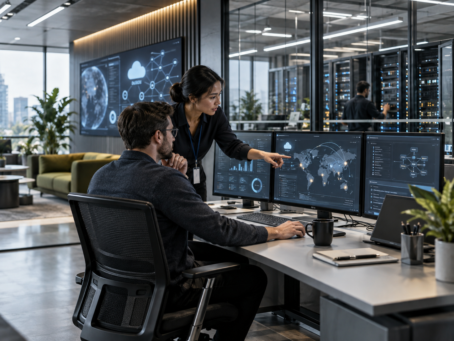 Enterprise infrastructure and network operations environment with integrated systems and monitoring.