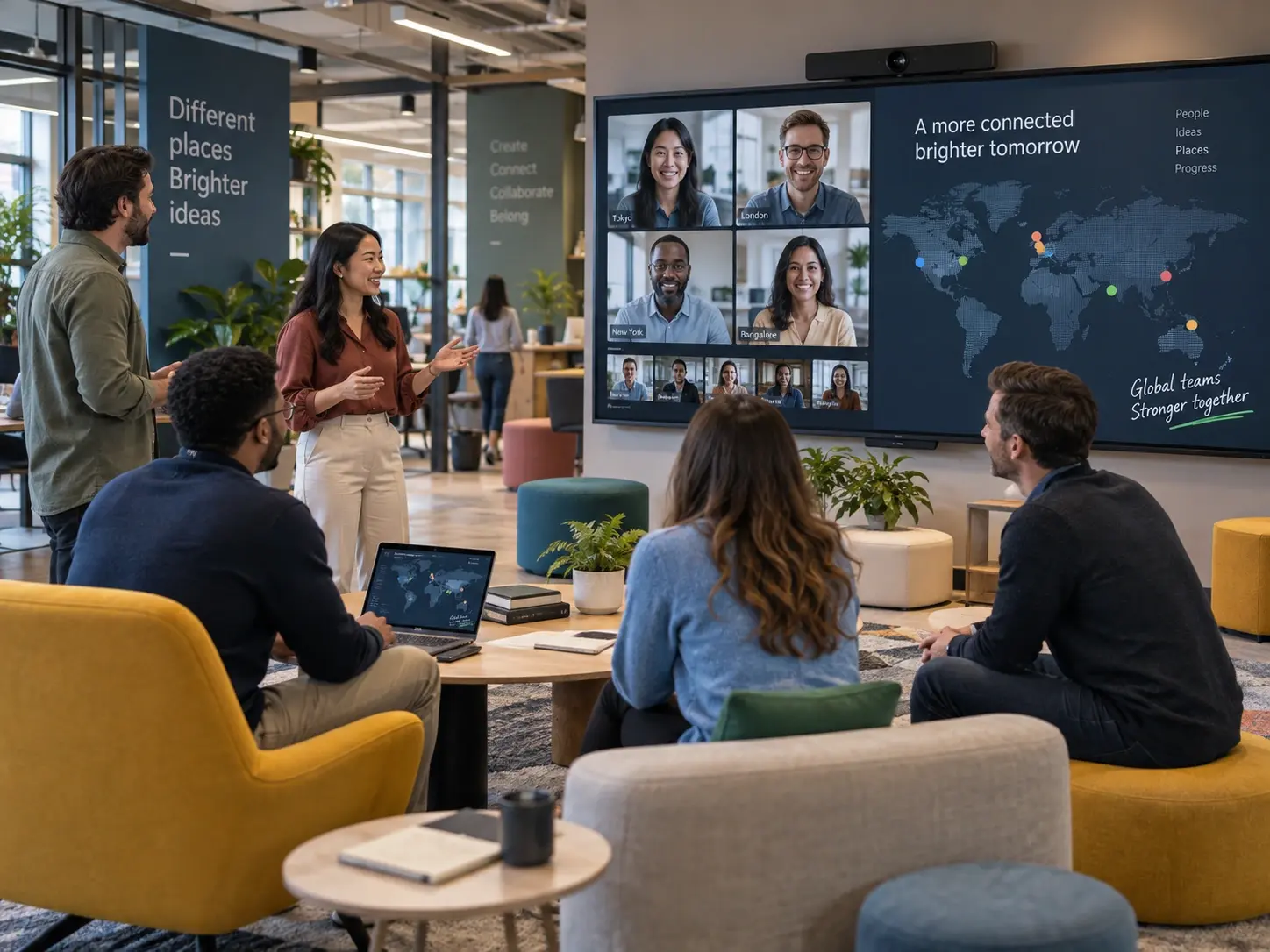 Global teams collaborating across multiple locations through unified video communications
