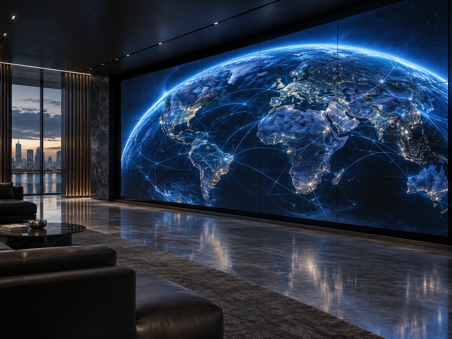 Large-scale architectural video wall displaying global high-resolution visualization